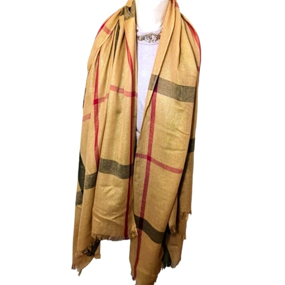 Nova Check SCARF 77x36 GOLD Sparkle Wrap Lightweight Luxury Preppy Sophisticated